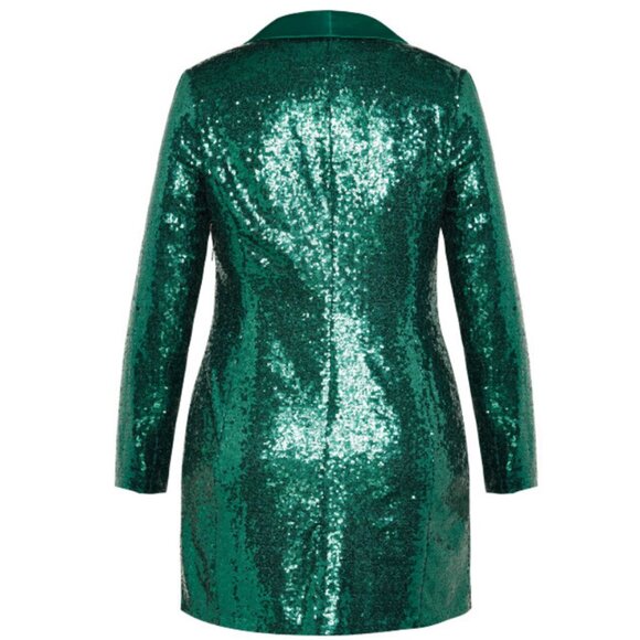 NWT City Chic Emerald Green Sequin Double Breasted Button Front Mini Dress 22 - Picture 6 of 11